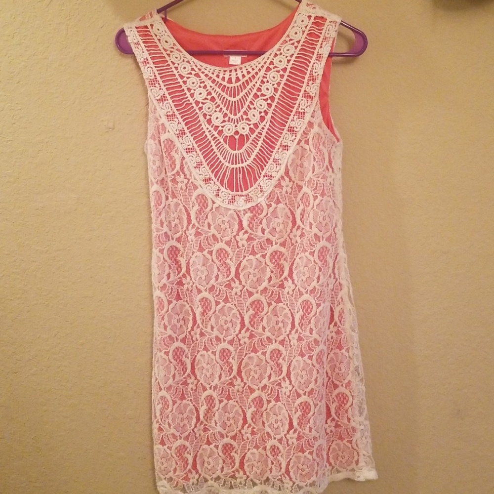 Coral and cream dress